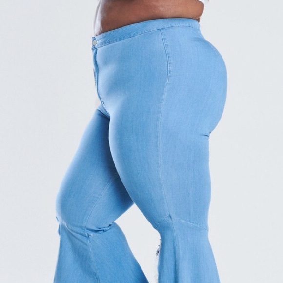 Lt Denim Split Flare Jeans - Picture 3 of 5